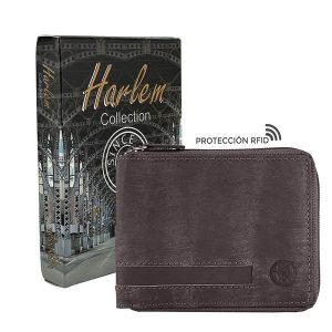 Imagen de Cartera piel oscura con cierre de cremallera Colección Harlem con caja